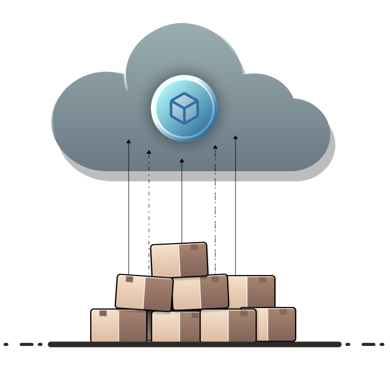 Illustration of a cloud and storage boxes